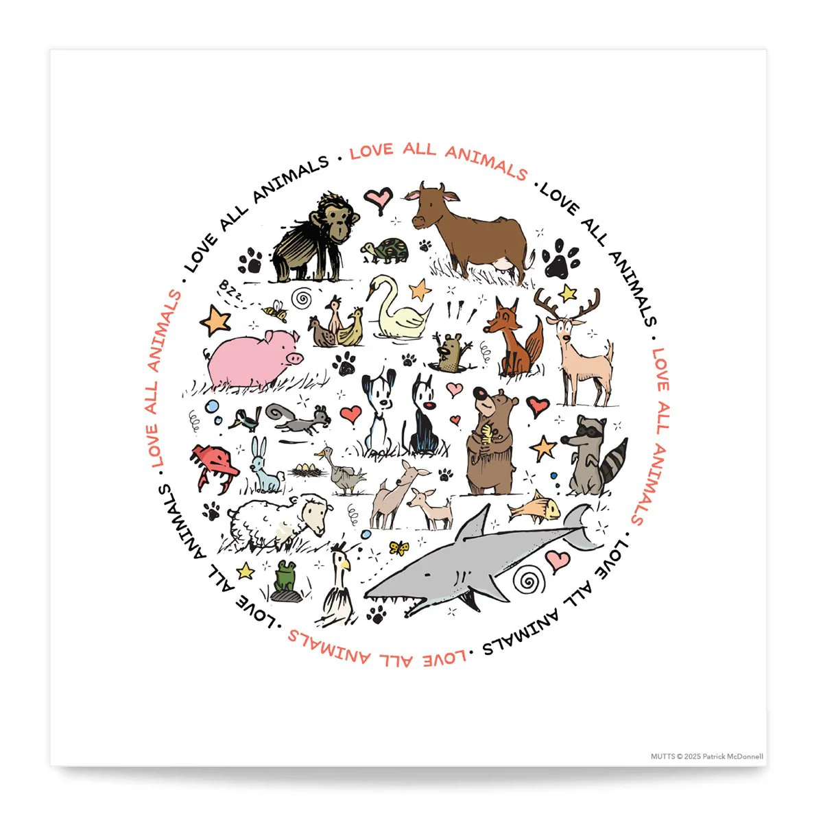 'Love All Animals' Standard Art Print