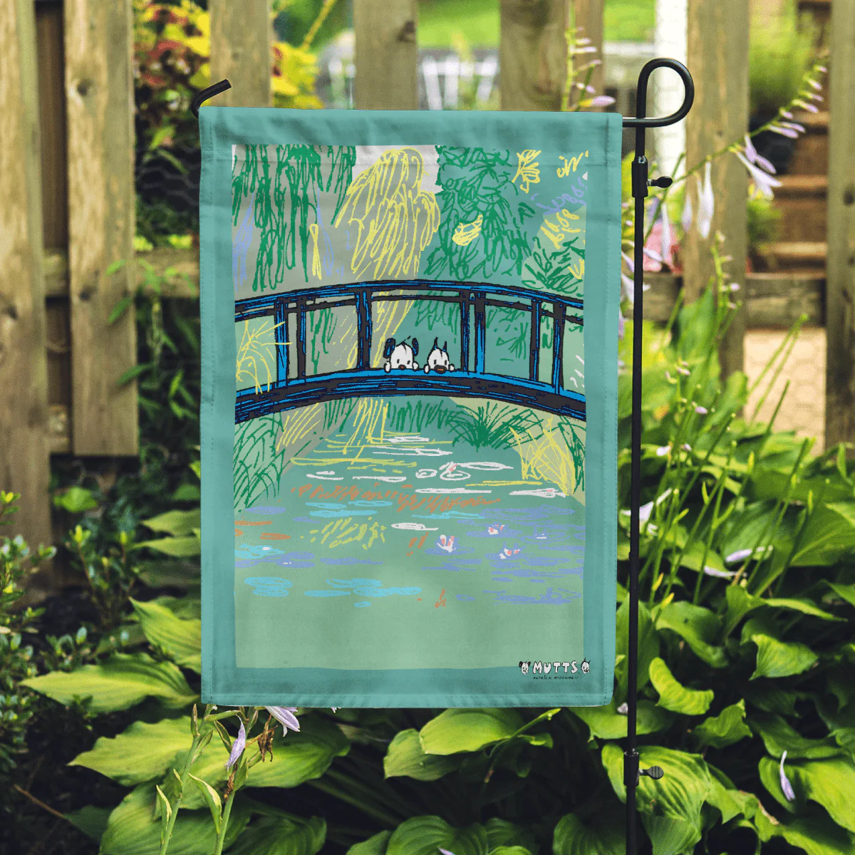 'MUTTS Over Water Lilies' Garden Flag