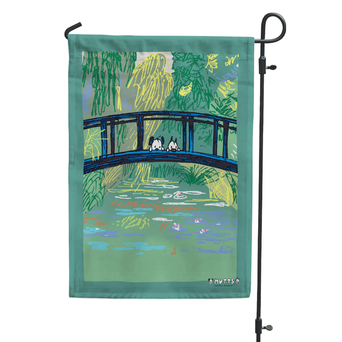 'MUTTS Over Water Lilies' Garden Flag - Image 2